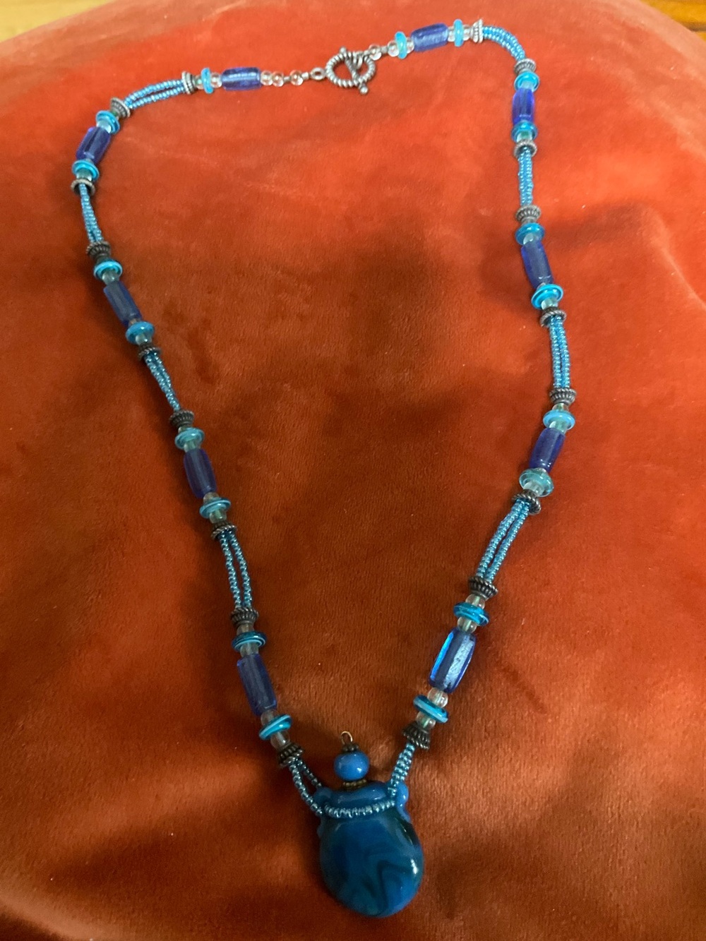 Blue Glass Bead Pendant Necklace - Women Jewelry